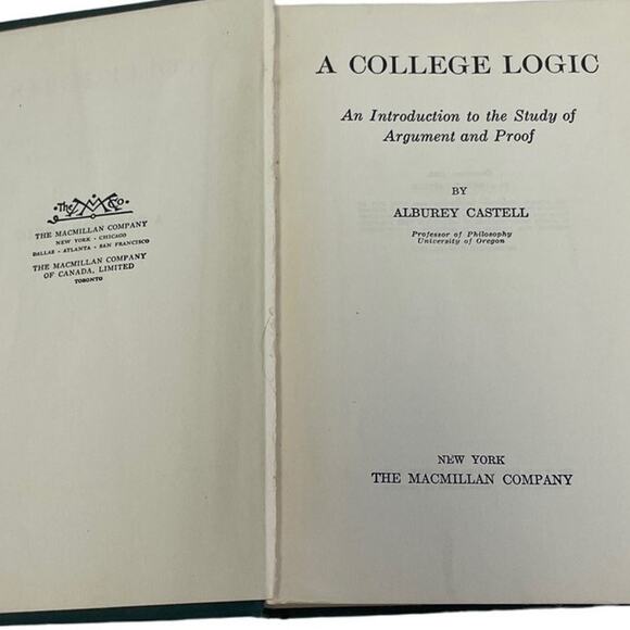 Vintage 1935 A College Logic Introduction to Study of Argument and Proof Book - Picture 3 of 3